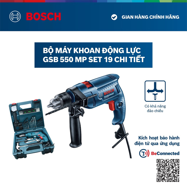 Máy khoan động lực cầm tay Bosch GSB-550 (Set 19 món)